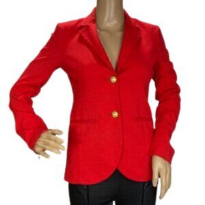 Theory Red Stretch Tailored Blazer with Gold Accents